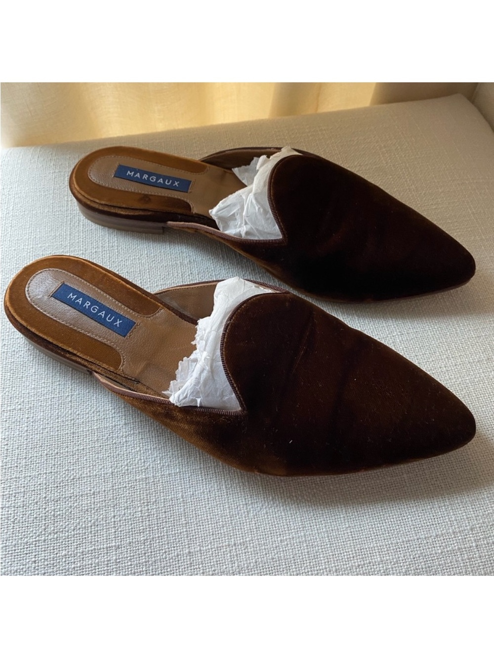 Margaux Brown Velvet Loafer Mules Size 38.5